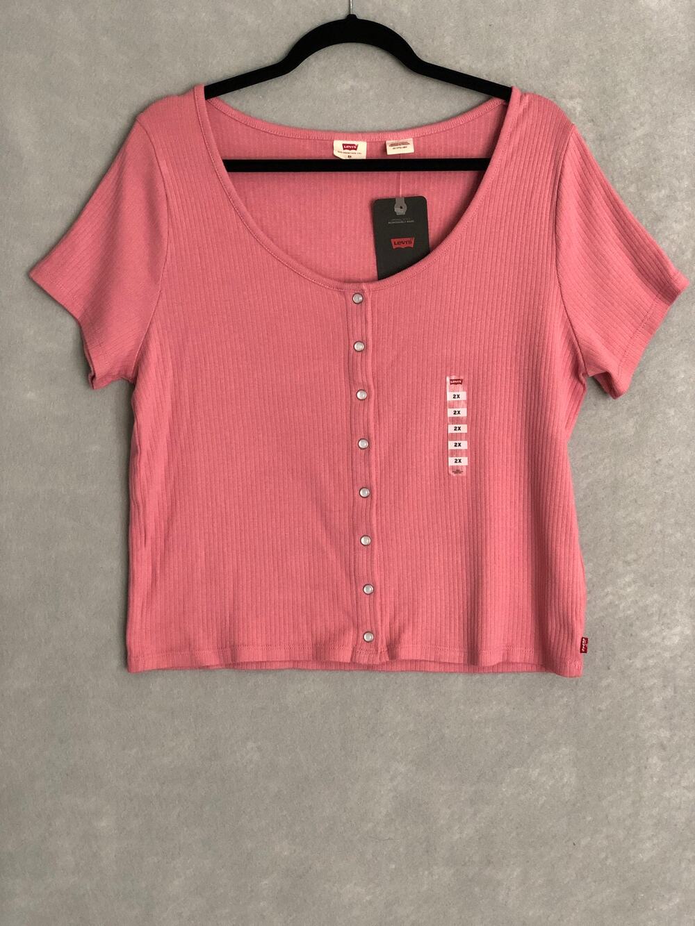 Levi's Ribbed Top Short Sleeve Pink Women's 1X NEW